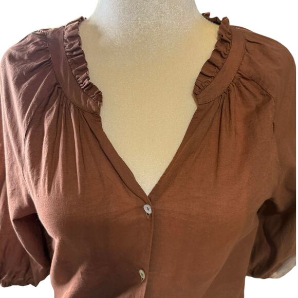 Camicettasnob Brown/Rust Puff 3/4 Sleeve Blouse Size IT44/US 8 - Picture 5 of 10